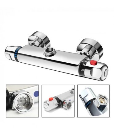 Bathroom Exposed Bar Thermostatic Shower Mixer Valve Tap Chrome 1/2" Outlet UK