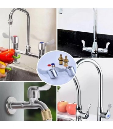 2Sets Faucet Handle And Turn Tap G1/2 Handle Knob Lever Taps Tops Valves Kits f