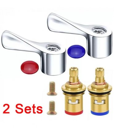 2Sets Faucet Handle And Turn Tap G1/2 Handle Knob Lever Taps Tops Valves Kits f