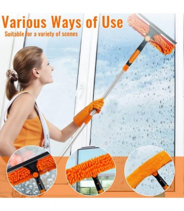 4.5m 15ft Telescopic Window Cleaning Brush Kit Extending Wash Head Squeegee High