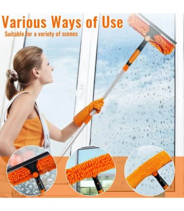 4.5m 15ft Telescopic Window Cleaning Brush Kit Extending Wash Head Squeegee High