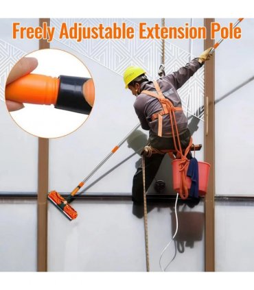 4.5m 15ft Telescopic Window Cleaning Brush Kit Extending Wash Head Squeegee High