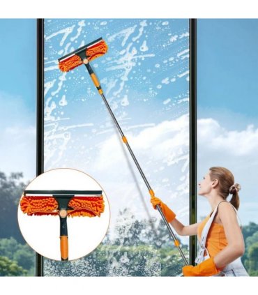 4.5m 15ft Telescopic Window Cleaning Brush Kit Extending Wash Head Squeegee High