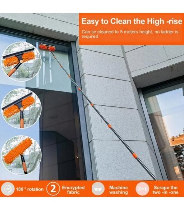 4.5m 15ft Telescopic Window Cleaning Brush Kit Extending Wash Head Squeegee High