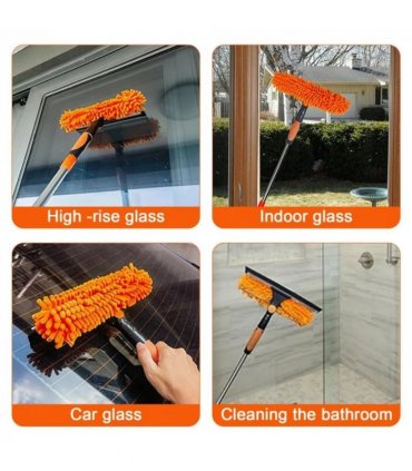 4.5m 15ft Telescopic Window Cleaning Brush Kit Extending Wash Head Squeegee High