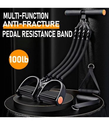 Pedal Resistance Band with 4 Tubes, Adjustable 25-100lb Full Body Workout for