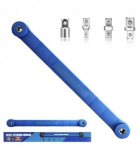 15.4-inch offset extended wrench—a versatile extended wrench set for confined spaces, featuring 1/2-inch, 1/4-inch, and 3/8-inch drive adapters-blue