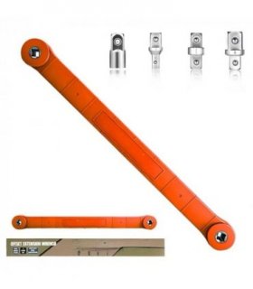 15.4-inch offset extended wrench—a versatile extended wrench set for confined spaces, featuring 1/2-inch, 1/4-inch, and 3/8-inch drive adapters-red