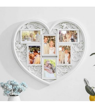 Large Photo Frame White Hanging Heart Shaped Multi Picture Love Frames Gift UK
