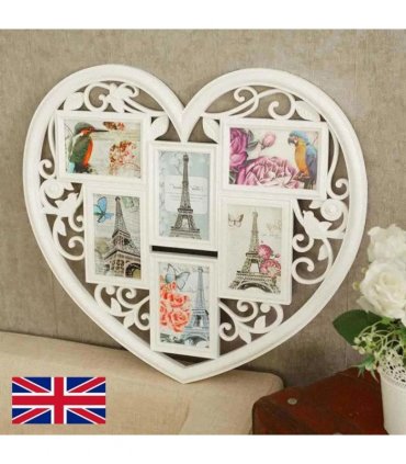 Large Photo Frame White Hanging Heart Shaped Multi Picture Love Frames Gift UK