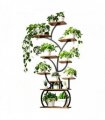 Tree-shaped Plant Stand with 4 Grow Lights, Black Iron Tube & Weathered Wood MDF, With Wheels, 63.6"*31.1"*10.2" Iron Wood Plant Rack Black