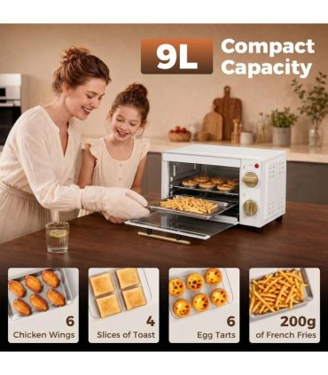 HOMCOM Mini Oven, 9L Countertop Electric Grill, Toaster Oven with Adjustable Temperature and Timer, 750W, White
