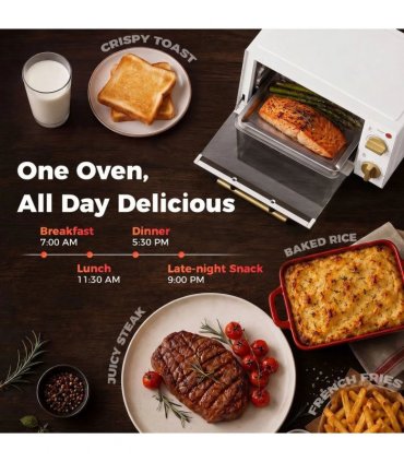 HOMCOM Mini Oven, 9L Countertop Electric Grill, Toaster Oven with Adjustable Temperature and Timer, 750W, White
