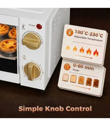 HOMCOM Mini Oven, 9L Countertop Electric Grill, Toaster Oven with Adjustable Temperature and Timer, 750W, White