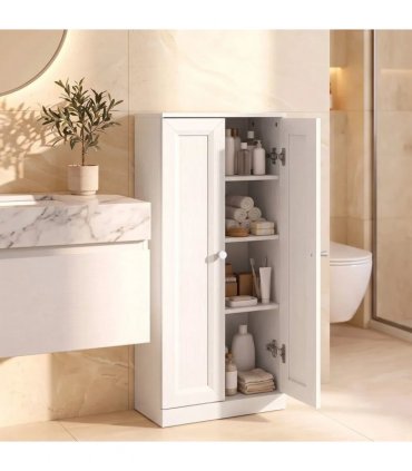 HOMCOM Narrow Bathroom Cabinet, Slim Storage Cabinet with 2 Doors & 4 Tiers, Freestanding Narrow Cupboard