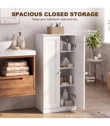 HOMCOM Narrow Bathroom Cabinet, Slim Storage Cabinet with 2 Doors & 4 Tiers, Freestanding Narrow Cupboard