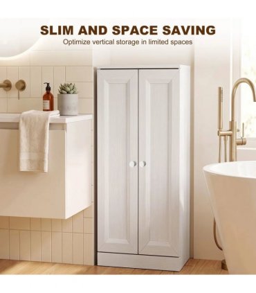 HOMCOM Narrow Bathroom Cabinet, Slim Storage Cabinet with 2 Doors & 4 Tiers, Freestanding Narrow Cupboard