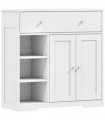 HOMCOM Bathroom Floor Cabinet, Freestanding Bathroom Cabinet with Drawer, Door, Open Shelves, White