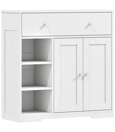 HOMCOM Bathroom Floor Cabinet, Freestanding Bathroom Cabinet with Drawer, Door, Open Shelves, White