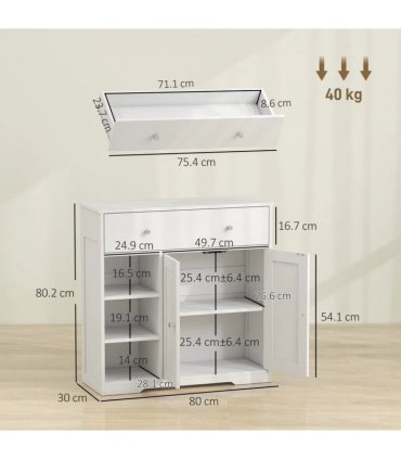 HOMCOM Bathroom Floor Cabinet, Freestanding Bathroom Cabinet with Drawer, Door, Open Shelves, White