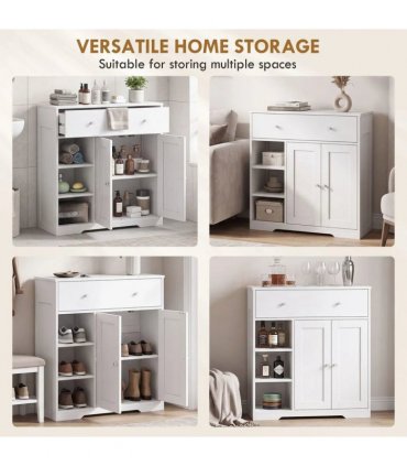 HOMCOM Bathroom Floor Cabinet, Freestanding Bathroom Cabinet with Drawer, Door, Open Shelves, White