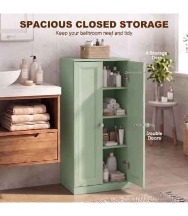 HOMCOM Narrow Bathroom Cabinet, Slim Storage Cabinet with 2 Doors & 4 Tiers, Freestanding Narrow Cupboard