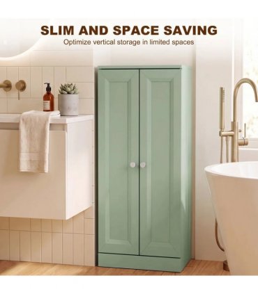 HOMCOM Narrow Bathroom Cabinet, Slim Storage Cabinet with 2 Doors & 4 Tiers, Freestanding Narrow Cupboard