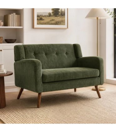 HOMCOM 2 Seater Sofa, 118 cm Corduroy Small Loveseat with Spring Cushion, Wood Legs for Small Space, Living Room, Dark Green