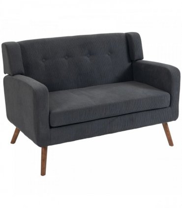 HOMCOM 2 Seater Sofa, 118 cm Corduroy Small Loveseat with Spring Cushion, Wood Legs for Small Space, Living Room, Dark Grey