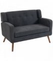 HOMCOM 2 Seater Sofa, 118 cm Corduroy Small Loveseat with Spring Cushion, Wood Legs for Small Space, Living Room, Dark Grey