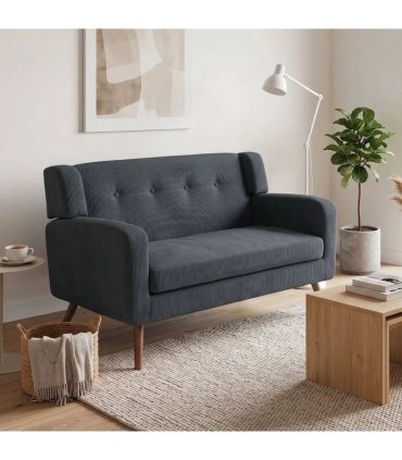 HOMCOM 2 Seater Sofa, 118 cm Corduroy Small Loveseat with Spring Cushion, Wood Legs for Small Space, Living Room, Dark Grey