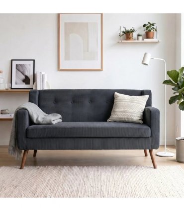 HOMCOM 2 Seater Sofa, 118 cm Corduroy Small Loveseat with Spring Cushion, Wood Legs for Small Space, Living Room, Dark Grey