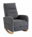 HOMCOM Upholstered Rocking Chair Retractable Footrest Rocker Chair High Back for Living Room Grey