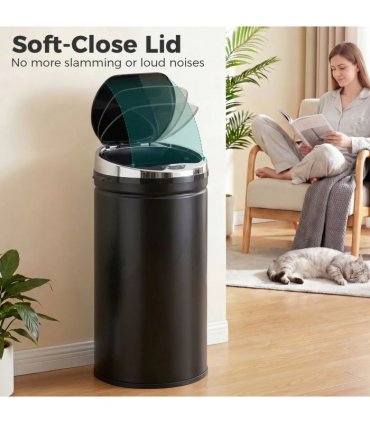 HOMCOM 42L Automatic Motion Sensor Rubbish Bin with Fingerprint Resistant, Stainless Steel, Black