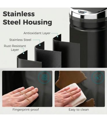 HOMCOM 42L Automatic Motion Sensor Rubbish Bin with Fingerprint Resistant, Stainless Steel, Black