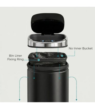 HOMCOM 42L Automatic Motion Sensor Rubbish Bin with Fingerprint Resistant, Stainless Steel, Black