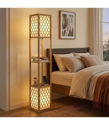 HOMCOM Duo Light Floor Shelves - Natural Wood Finish
