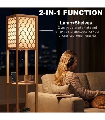 HOMCOM Duo Light Floor Shelves - Natural Wood Finish