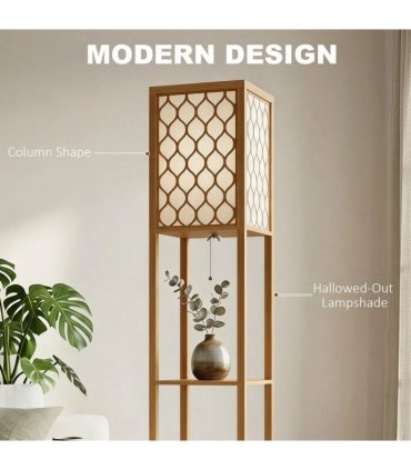 HOMCOM Duo Light Floor Shelves - Natural Wood Finish