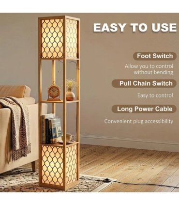 HOMCOM Duo Light Floor Shelves - Natural Wood Finish