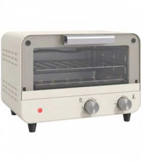 HOMCOM Mini Oven, Small Toaster Oven with Glass Door, Adjustable Temperature and Timer, Accessory Included, 750W, Cream White