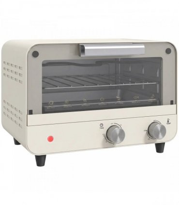 HOMCOM Mini Oven, Small Toaster Oven with Glass Door, Adjustable Temperature and Timer, Accessory Included, 750W, Cream White