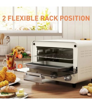 HOMCOM Mini Oven, Small Toaster Oven with Glass Door, Adjustable Temperature and Timer, Accessory Included, 750W, Cream White