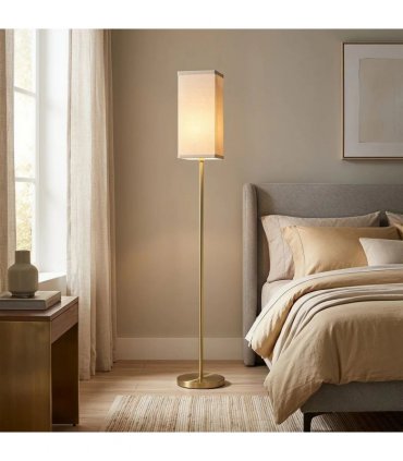 HOMCOM Floor Lamp, Modern Standing Lamp with Linen Shade and Foot Switch, Tall Lamps for Bedroom, Bulb not Included, Gold Tone