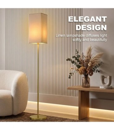 HOMCOM Floor Lamp, Modern Standing Lamp with Linen Shade and Foot Switch, Tall Lamps for Bedroom, Bulb not Included, Gold Tone