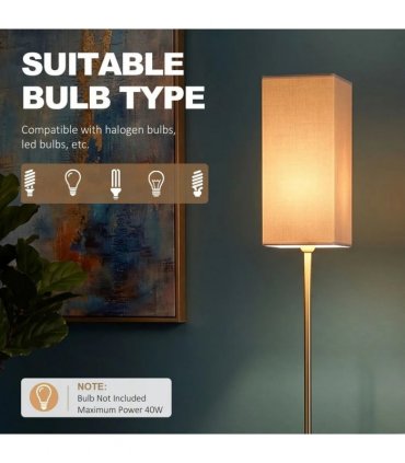 HOMCOM Floor Lamp, Modern Standing Lamp with Linen Shade and Foot Switch, Tall Lamps for Bedroom, Bulb not Included, Gold Tone