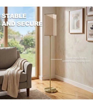 HOMCOM Floor Lamp, Modern Standing Lamp with Linen Shade and Foot Switch, Tall Lamps for Bedroom, Bulb not Included, Gold Tone