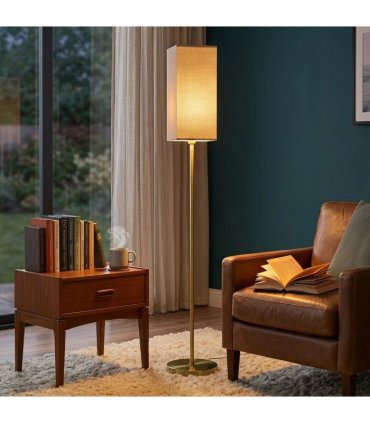HOMCOM Floor Lamp, Modern Standing Lamp with Linen Shade and Foot Switch, Tall Lamps for Bedroom, Bulb not Included, Gold Tone