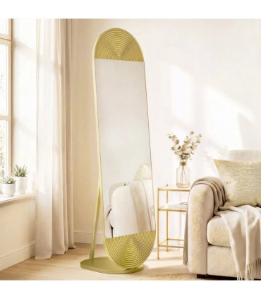 HOMCOM 50 x 161 cm Wavy Full Length Mirror, Free Standing Mirror with Metal Frame and Solid Base, Gold Tone