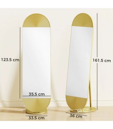 HOMCOM 50 x 161 cm Wavy Full Length Mirror, Free Standing Mirror with Metal Frame and Solid Base, Gold Tone